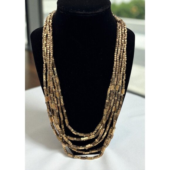 Chicos Multi-Strand Beaded Necklace Gold Tone Metallic Layered Statement - Picture 1 of 9